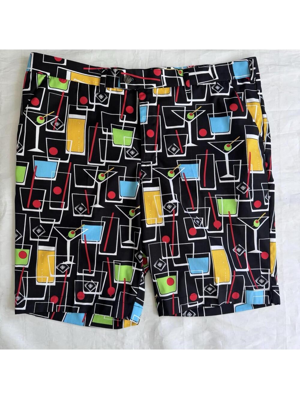 Loudmouth Golf Shorts Men’s Size 40 Martini Cocktail Stretch Black Multicolor